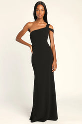 Make an Entrance Black One-Shoulder Mermaid Maxi Dress