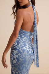 Sharon Brown Velvet Burnout Halter Maxi Dress