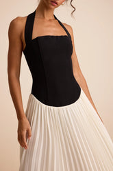 Suri Black and Ivory Mixed Media Halter Maxi Dress