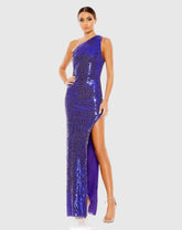 Purple Sequined One Shoulder Asymmetrical Hem Gown - FINAL SALE