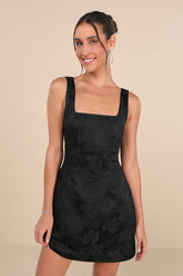 Perfectly Flirtatious Red Floral Jacquard Tie-Back Mini Dress