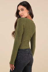 Easy Energy Olive Green Knit Raglan Sleeve Crop Top