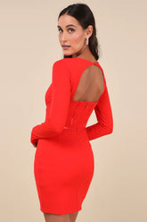 Confident Queen Red Long Sleeve Corset Bodycon Mini Dress