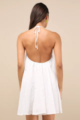 Mina White Eyelet Embroidered Shift Mini Dress