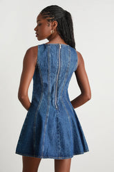 Marchella Dark Wash Denim Seamed Mini Dress
