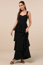 Carlynda Black Tiered Bustier Maxi Dress