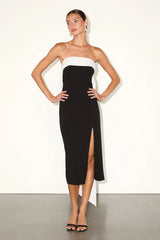 Fabulous Phenomenon Black and White Strapless Bow Midi Dress