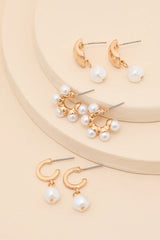 Afina Gold Pearl Three-Piece Earring Set