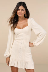 Coveted Sweetness Cream Pointelle Knit Long Sleeve Mini Dress