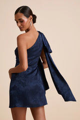 Jayda Navy Satin One-Shoulder Sash Mini Dress