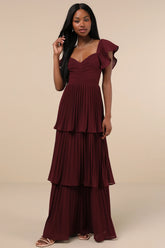 Notorious Charm Navy Blue Pleated Flutter Sleeve Maxi Dress