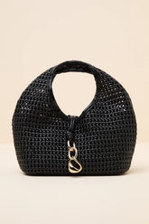 Dahlia Black Vegan Leather Woven Top Handle Bag