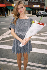 Olira Black and Silver Lurex Short Sleeve Skater Mini Dress