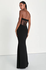 Iconic Arrival Black Strapless Bustier Mermaid Maxi Dress