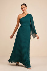 Cecillia Emerald Pleated One-Shoulder Maxi Dress