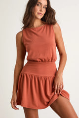 Junie Terracotta Ribbed Knit Boat Neck Mini Dress