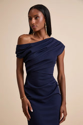 Janine Navy Asymmetrical Maxi Dress