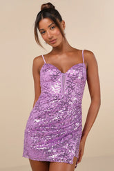 Magnificent Allure Hot Pink Mesh Sequin Bustier Mini Dress