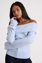 Melinda Light Blue Space Dye Off-the-Shoulder Sweater Top