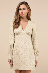 Darling Girl Dark Blue Floral Denim Long Sleeve Mini Dress