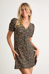 Adored Cutie Brown Floral Corduroy Button-Front Mini Dress