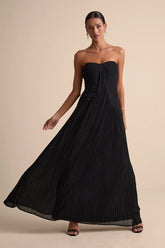 Narasha Emerald Green Pleated Strapless Maxi Dress