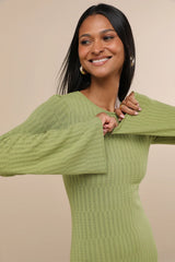 Sabi Orange Pointelle Knit Long Sleeve Mini Dress