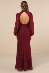 Graceful Entrance Navy Blue Long Sleeve Backless Maxi Dress