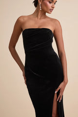 Perfectly Captivating Black Velvet Strapless Maxi Dress