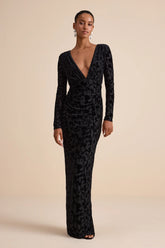 Patricia Black Velvet Burnout Long Sleeve Maxi Dress