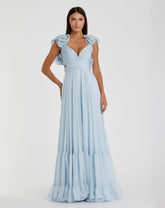 Light Blue Ruffle Tiered Cut-Out Chiffon Gown