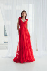 Red Ruffle Tiered Cut-Out Chiffon Gown - FINAL SALE