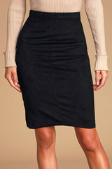 Superpower Black Suede Pencil Skirt
