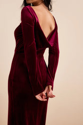 Duarte Burgundy Velvet Cowl Back Long Sleeve Maxi Dress