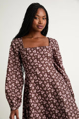 Daily Affection Brown Floral Corduroy Mini Dress With Pockets