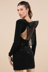 Captivating Muse Black Velvet Tie-Back Mini Dress