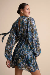 Andie Blue Multi Abstract Floral Mock Neck Mini Dress