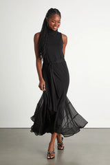 Jessa Black Jersey Knit Mock Neck Maxi Dress
