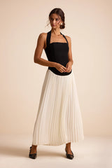 Suri Black and Ivory Mixed Media Halter Maxi Dress