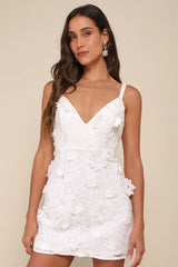 Exceedingly Lovely White Applique Floral Backless Mini Dress