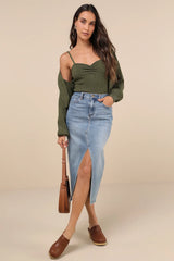 Cutest Duet Olive Green Knit Cami Top and Cardigan Sweater Set