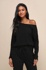 Dressed to Chill Black Ribbed Long Sleeve Sweater Top