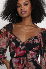 Dramatically Dreamy Black Floral Chiffon Tiered Lurex Mini Dress