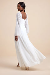 Composed Soiree White Twist-Front Long Sleeve Maxi Dress