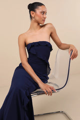 Excellent Sensation Black Strapless Ruffled Maxi Dress