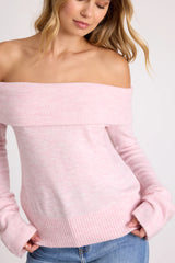 Melinda Light Blue Space Dye Off-the-Shoulder Sweater Top