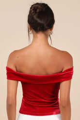 Ideal Attraction Red Velvet Off-the-Shoulder Top