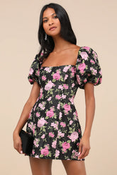 Completely Beloved Black Floral Off-the-Shoulder Mini Dress