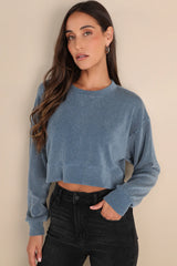 Relaxed Attitude Olive Textured Ribbed Long Sleeve Crop Top