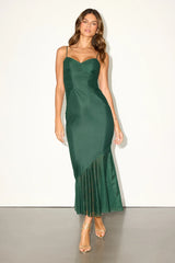 Giorgina Sage Mesh Gathered Trumpet Midi Dress